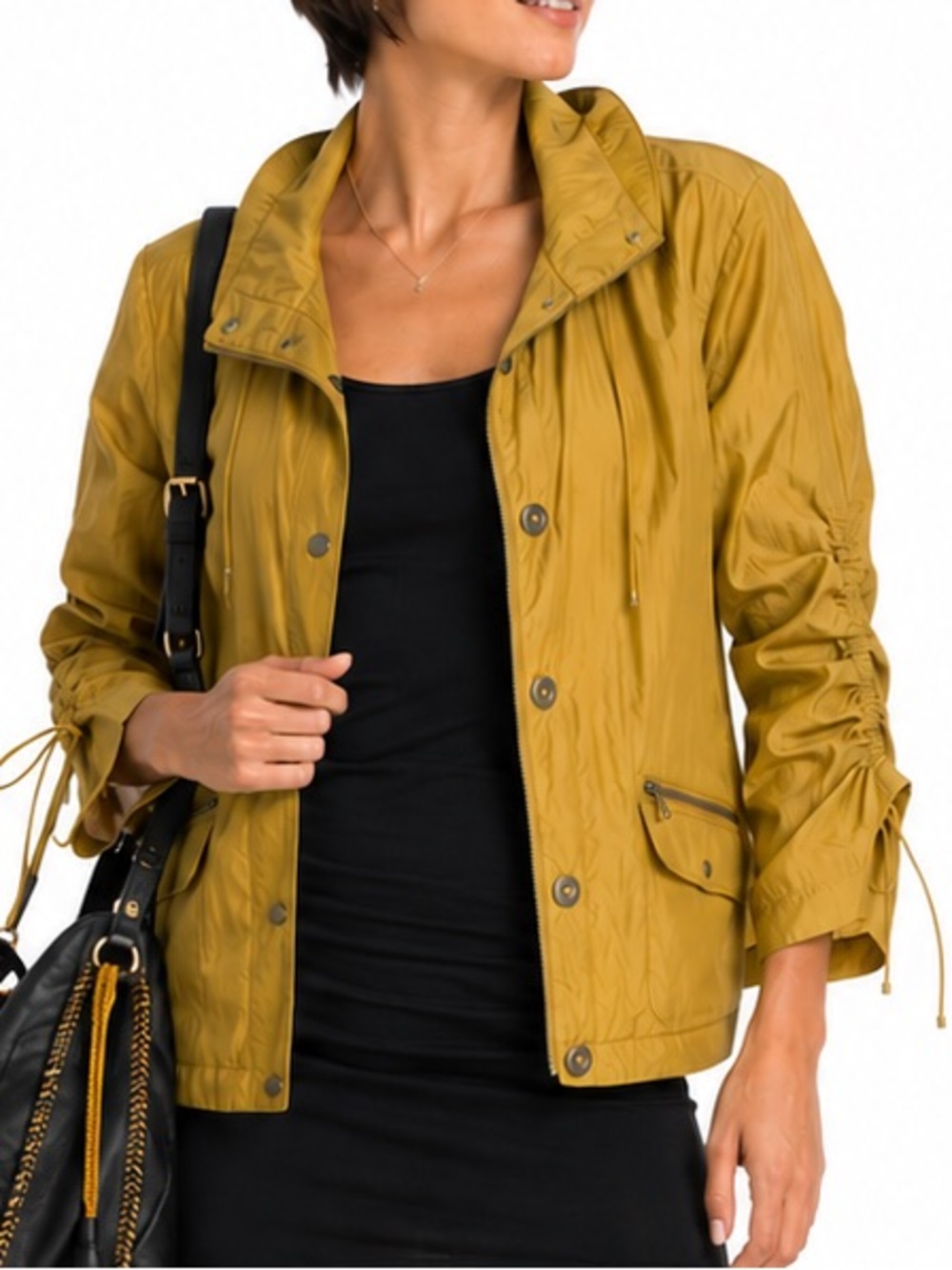 Coldwater Creek, Chartreuse Drawstring Sleeve Jacket, Sz 4-6, cotton/poly
